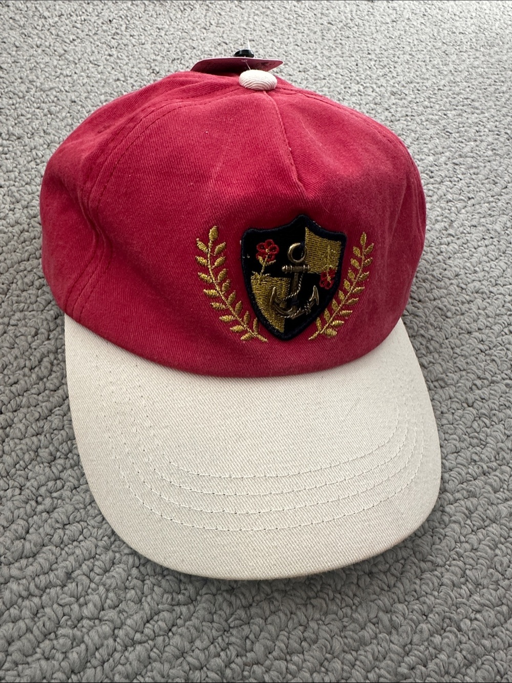 Free People Anchor Charmed Baseball Hat Red Cream Gold Anchor NWT